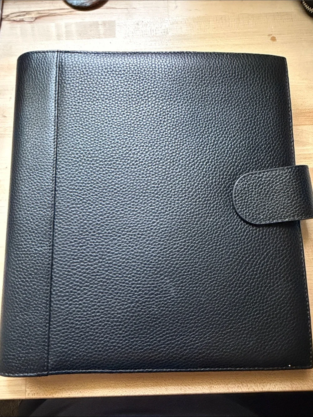 Black Leather Folio Organizer for Men - Classic Professional Portfolio